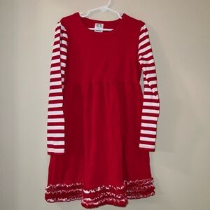 NWOT Red Striped Long Sleeve Ruffle Dress